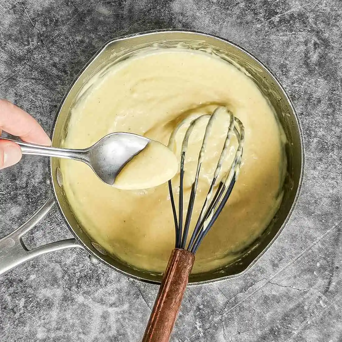 Eggnog custard in a saucepan