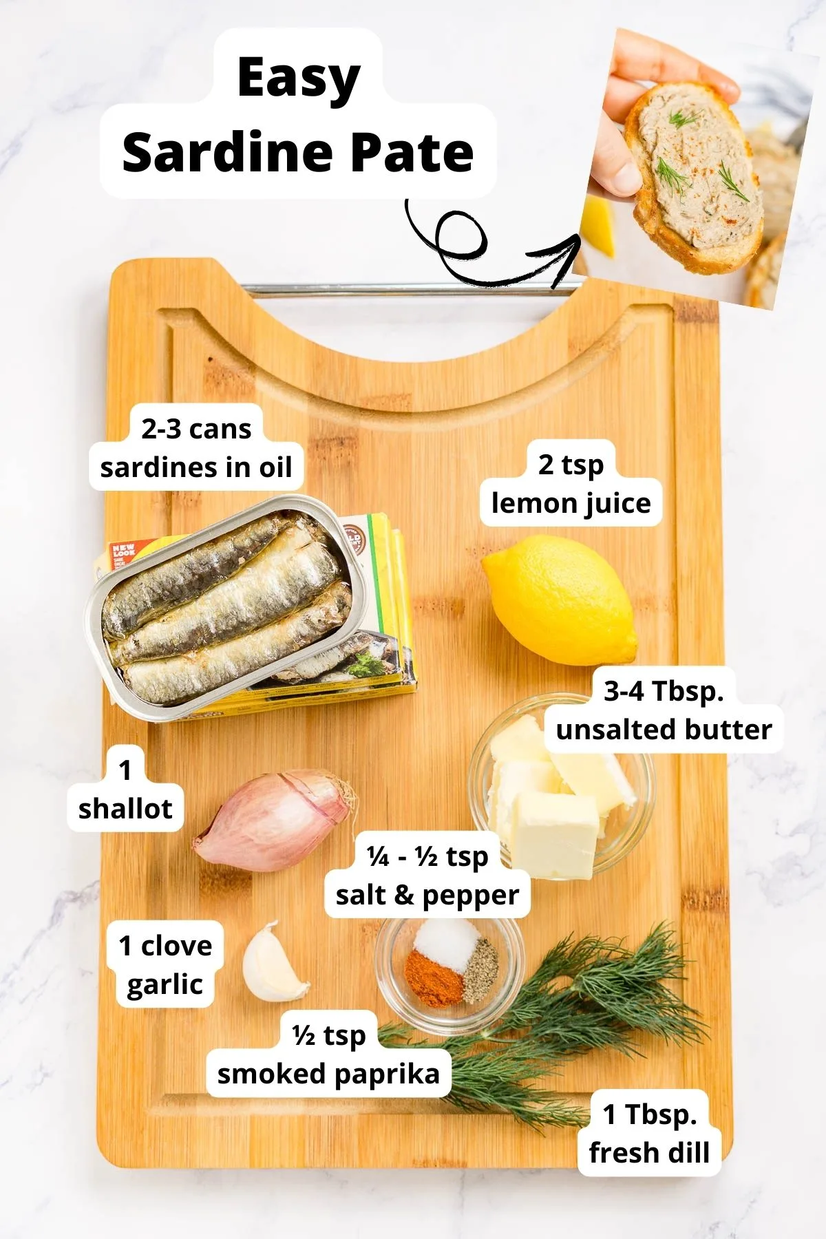 Ingredients to make Sardine P&acirc;t&eacute; 