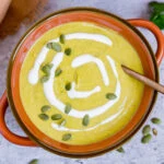 Bowl of roasted pumpkin leek soup